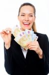 Businesswoman Holding Banknotes Stock Photo