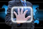 Businessman Hand Pushing Button Stock Photo