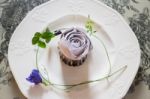 Romantic Violet Rose Homemade Cup Cake Stock Photo