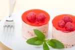 Fresh Raspberry Cake Mousse Dessert Stock Photo