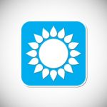 Sun Icon. Blue Square Frame.  Illustration Stock Photo