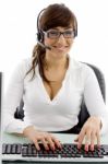 Business Lady With Headset Stock Photo