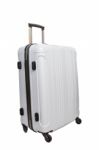 White Luggage Traveling Suitcase Isolated White Background Stock Photo