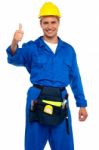 Smiling Worker With Thumb Up Stock Photo