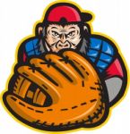 Chimpanzee Baseball Catcher Glove Retro Stock Photo