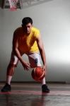 Basketball Player Hold Ball For Shoot Stock Photo