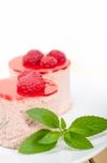 Fresh Raspberry Cake Mousse Dessert Stock Photo