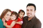 Happy Families With Children On A White Background Stock Photo