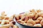 Cashew Salt Roasted With White Background Stock Photo