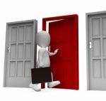 Choice Businessman Means Doorways Render And Working 3d Renderin Stock Photo