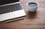 Office Desk With Coffee Cup Stock Photo