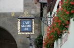 Cafe Gatehaus Uhl Hanging Sign In Rothenburg Stock Photo