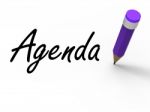 Agenda With Pencil Means Written Agendas Schedules Or Outlines Stock Photo