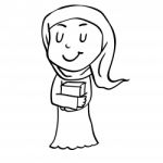 Cartoon Muslim Girl Holding Book- Drawn Stock Photo