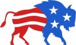 North American Bison Usa Flag Retro Stock Photo