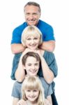 Cheerful Family Of Four Standing In A Row Stock Photo