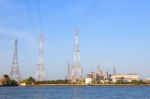 Thermal Power Plant Beside River Side Location Use For Industry Stock Photo