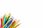 Color Pencil And Pencil On White Background Stock Photo