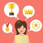 Woman Think About Achievements Stock Photo