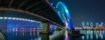 Rainbow Fountain Show At Expo Bridge In South Korea Stock Photo