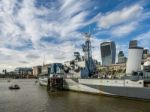 Hms Belfast Moored In The Pool Of London Stock Photo