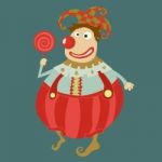 Funny Clown  Art-illustration On Blue Background Stock Photo