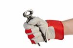 Glove Hand Holding Pincer Stock Photo