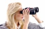 Lady Looking Through Binocular Stock Photo