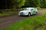 J. Laverty Driving Mitsubishi Evo Stock Photo