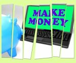 Make Money Piggy Bank Means Accumulating Wealth And Prosperity Stock Photo