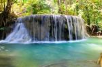 Beautiful Waterfall At Erawan National Park In Kanchanaburi ,tha Stock Photo