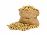 Soy Bean With Sack Isolated Stock Photo