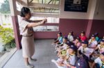 Student 9-10 Years Old, Scout Learn Usage Rope, Scout Camp Bangkok Thailand Stock Photo