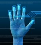 Scanning Finger On Touch Screen Stock Photo