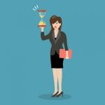 Business Woman Holding Sandglass Stock Photo