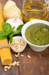 Italian Traditional Basil Pesto Pasta Ingredients Stock Photo