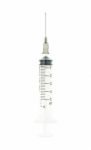 Black Syringe Isolated On White Background On Vertical View Stock Photo