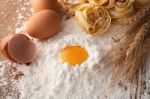 Fettuccine Pasta Italian Food Still Life Rustic Stock Photo