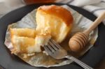 Honey Soft Cheese Cake Sweet Pastries Dessert Eating Yummy Bakery Rustic Still Life Stock Photo