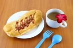 Sausage Salad Cream And Ketchup Bread Breaking Time Stock Photo