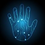 Technology Cyber Security Hand Palm Circuit Stock Photo