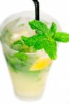 Mojito Caipirina Cocktail With Fresh Mint Leaves Stock Photo