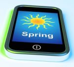 Spring On Phone Means Springtime Season Stock Photo