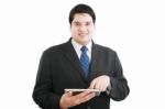 Business Man With Tablet Pc Stock Photo