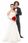 Newly Wed Couple, Full Length Portrait Stock Photo