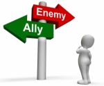 Allied Enemy Signpost Shows Friend Or Foe Stock Photo