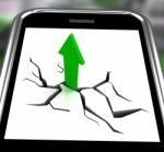 Arrow Going Up On Smartphone Showing Increased Sales Stock Photo