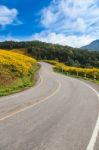 Road At Top Of The Mountain Stock Photo