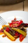 Fried Chili Pepper And Vegetable On A Wok Pan Stock Photo