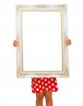 Girl Holding Luxury Wooden Frame Stock Photo